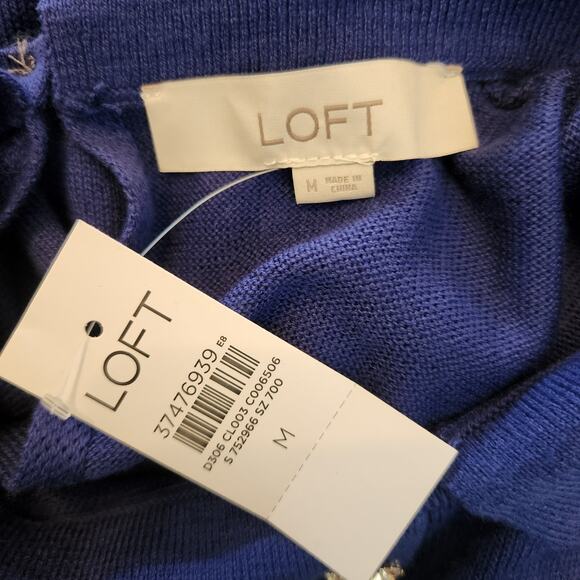 New Loft Sweater Sz Medium Women Blue Embellished Peter Pan Collar Career Casual - Picture 9 of 10